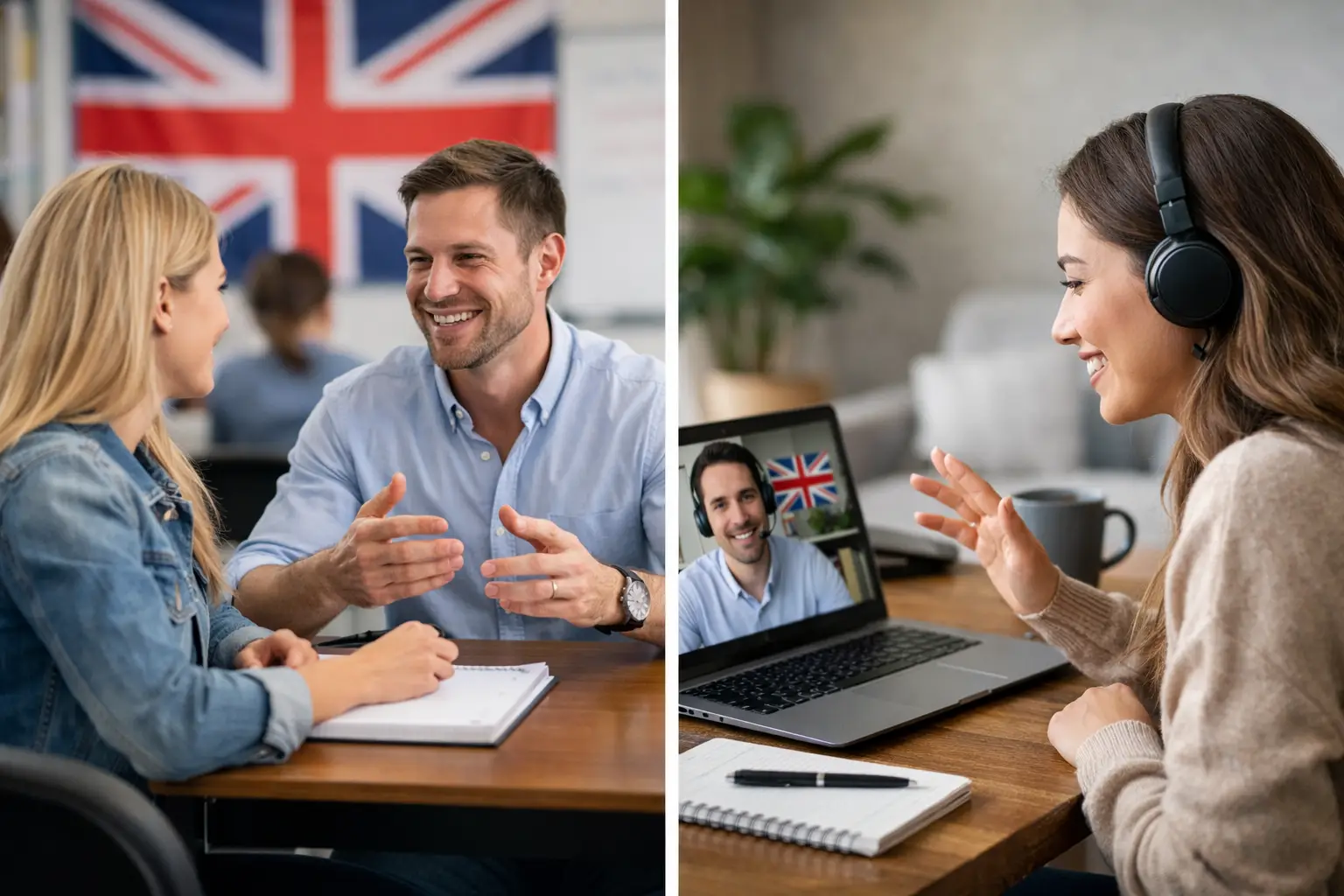 Diferença entre inglês presencial e online